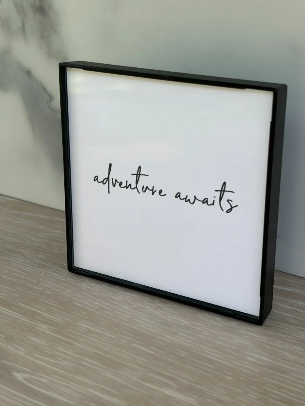 Adventure Awaits Framed Art Print 4x4 Black White Minimalist Tiered Tray Shelf